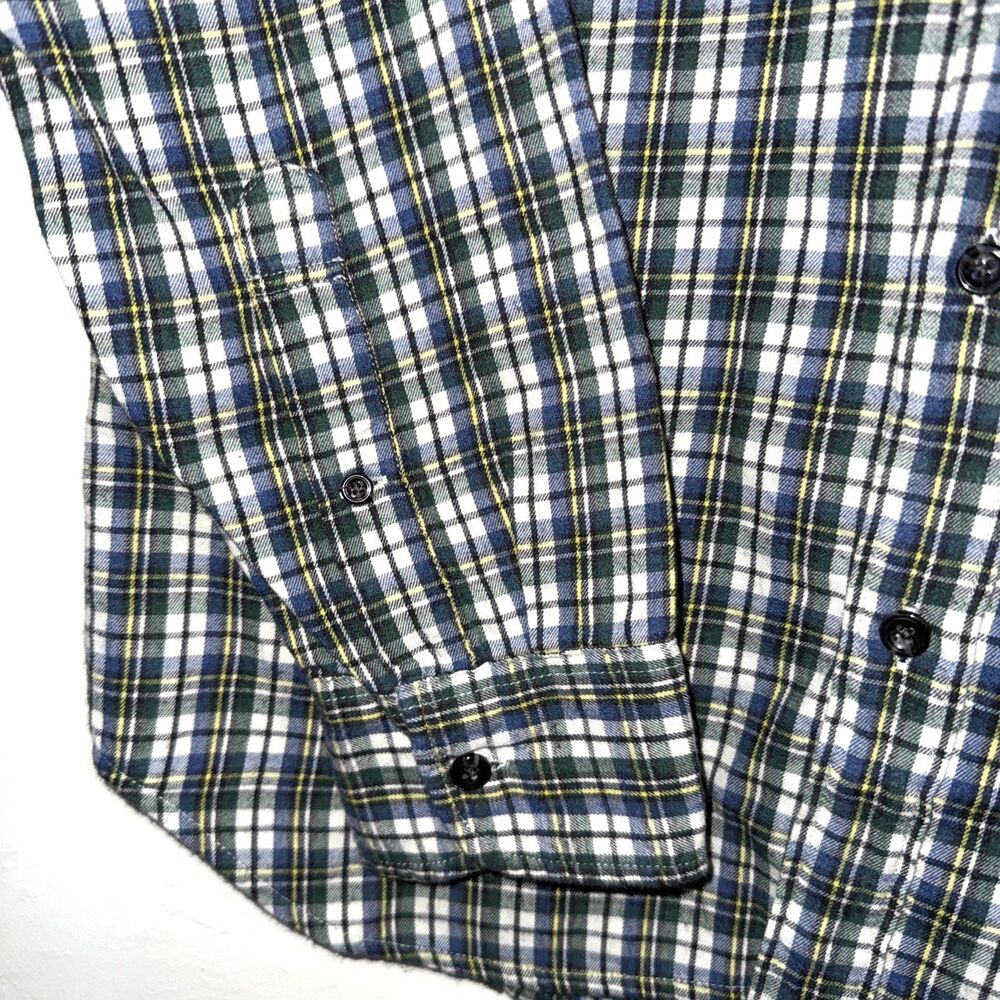 J.Crew Mens Flannel Blue Green White Plaid Long Sleeve Shirt Botton Down Size M - Picture 4 of 10